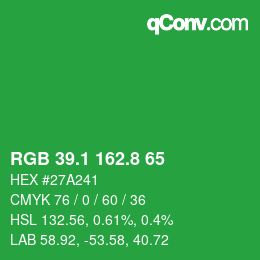 カラーコード: RGB 39.1 162.8 65 | qconv.com