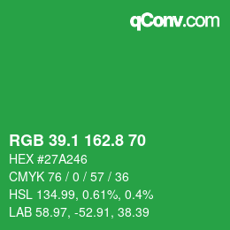 カラーコード: RGB 39.1 162.8 70 | qconv.com
