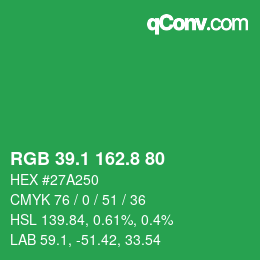 カラーコード: RGB 39.1 162.8 80 | qconv.com