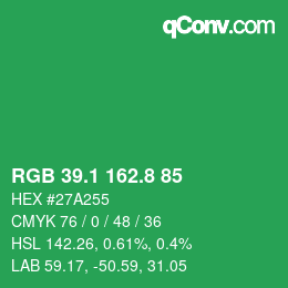 カラーコード: RGB 39.1 162.8 85 | qconv.com