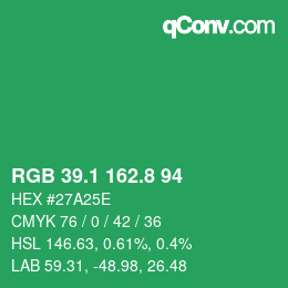 カラーコード: RGB 39.1 162.8 94 | qconv.com