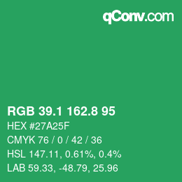 カラーコード: RGB 39.1 162.8 95 | qconv.com
