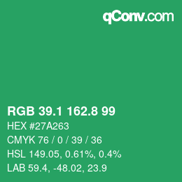 カラーコード: RGB 39.1 162.8 99 | qconv.com