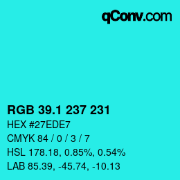 カラーコード: RGB 39.1 237 231 | qconv.com