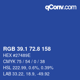 カラーコード: RGB 39.1 72.8 158 | qconv.com