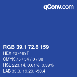 Color code: RGB 39.1 72.8 159 | qconv.com