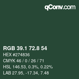 カラーコード: RGB 39.1 72.8 54 | qconv.com