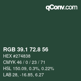 カラーコード: RGB 39.1 72.8 56 | qconv.com