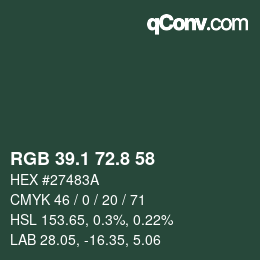 カラーコード: RGB 39.1 72.8 58 | qconv.com