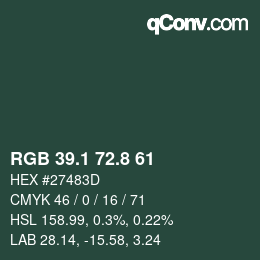 カラーコード: RGB 39.1 72.8 61 | qconv.com
