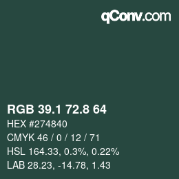 Color code: RGB 39.1 72.8 64 | qconv.com