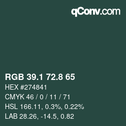 Color code: RGB 39.1 72.8 65 | qconv.com