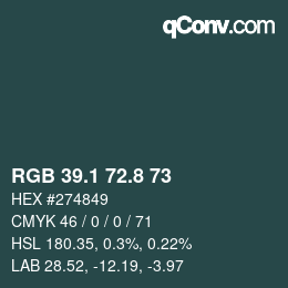 Color code: RGB 39.1 72.8 73 | qconv.com
