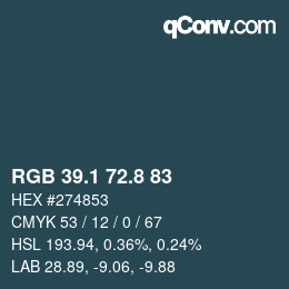 カラーコード: RGB 39.1 72.8 83 | qconv.com