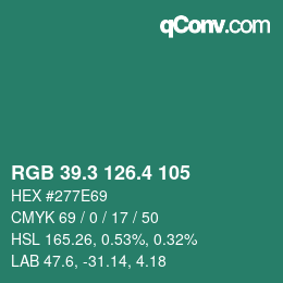 カラーコード: RGB 39.3 126.4 105 | qconv.com
