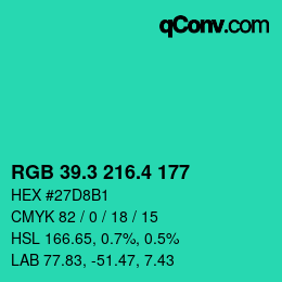カラーコード: RGB 39.3 216.4 177 | qconv.com