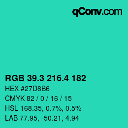 カラーコード: RGB 39.3 216.4 182 | qconv.com