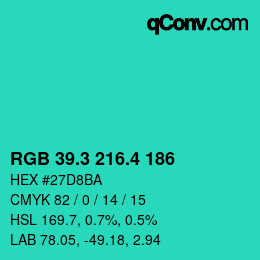 カラーコード: RGB 39.3 216.4 186 | qconv.com