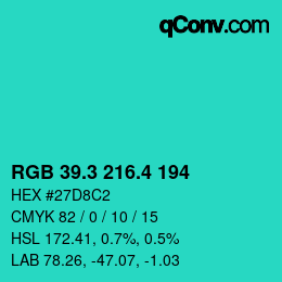 カラーコード: RGB 39.3 216.4 194 | qconv.com