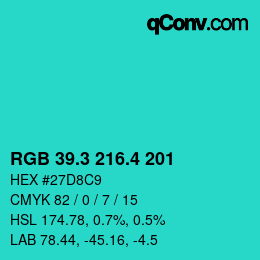 カラーコード: RGB 39.3 216.4 201 | qconv.com