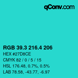 カラーコード: RGB 39.3 216.4 206 | qconv.com