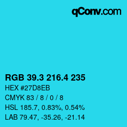 カラーコード: RGB 39.3 216.4 235 | qconv.com