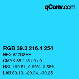 カラーコード: RGB 39.3 216.4 254 | qconv.com