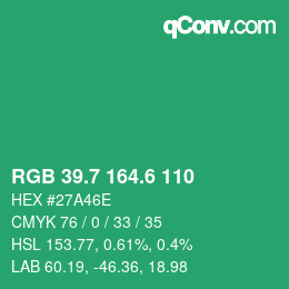 カラーコード: RGB 39.7 164.6 110 | qconv.com