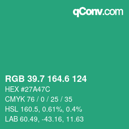 カラーコード: RGB 39.7 164.6 124 | qconv.com