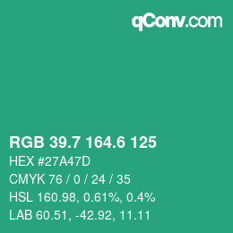 カラーコード: RGB 39.7 164.6 125 | qconv.com
