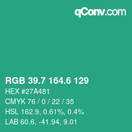 カラーコード: RGB 39.7 164.6 129 | qconv.com