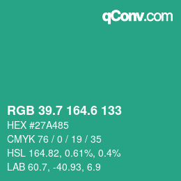 カラーコード: RGB 39.7 164.6 133 | qconv.com