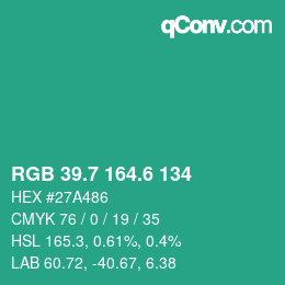 カラーコード: RGB 39.7 164.6 134 | qconv.com