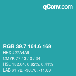 カラーコード: RGB 39.7 164.6 169 | qconv.com