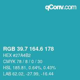 カラーコード: RGB 39.7 164.6 178 | qconv.com