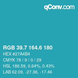 カラーコード: RGB 39.7 164.6 180 | qconv.com