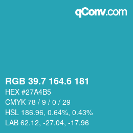 カラーコード: RGB 39.7 164.6 181 | qconv.com