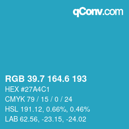 カラーコード: RGB 39.7 164.6 193 | qconv.com