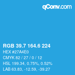 カラーコード: RGB 39.7 164.6 224 | qconv.com