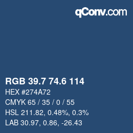 カラーコード: RGB 39.7 74.6 114 | qconv.com