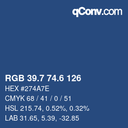 カラーコード: RGB 39.7 74.6 126 | qconv.com