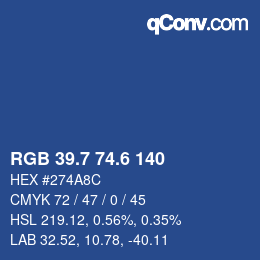 カラーコード: RGB 39.7 74.6 140 | qconv.com