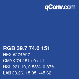 カラーコード: RGB 39.7 74.6 151 | qconv.com