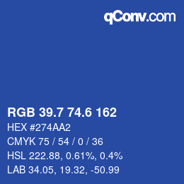 カラーコード: RGB 39.7 74.6 162 | qconv.com