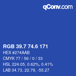 カラーコード: RGB 39.7 74.6 171 | qconv.com