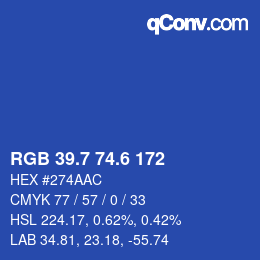 カラーコード: RGB 39.7 74.6 172 | qconv.com