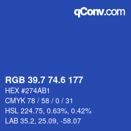 カラーコード: RGB 39.7 74.6 177 | qconv.com
