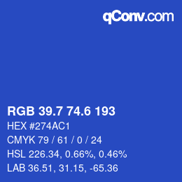 カラーコード: RGB 39.7 74.6 193 | qconv.com