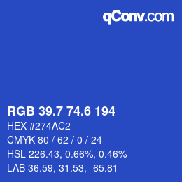 カラーコード: RGB 39.7 74.6 194 | qconv.com