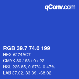 カラーコード: RGB 39.7 74.6 199 | qconv.com